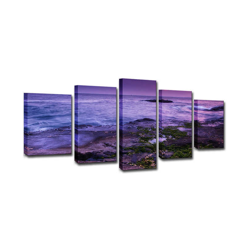 Purple Enoshima Island Nightfall Canvas Multi-Piece Wall Art Print for Living Room Clearhalo 'Art Gallery' 'Canvas Art' 'Coastal Art Gallery' 'Nautical' Arts' 1614762
