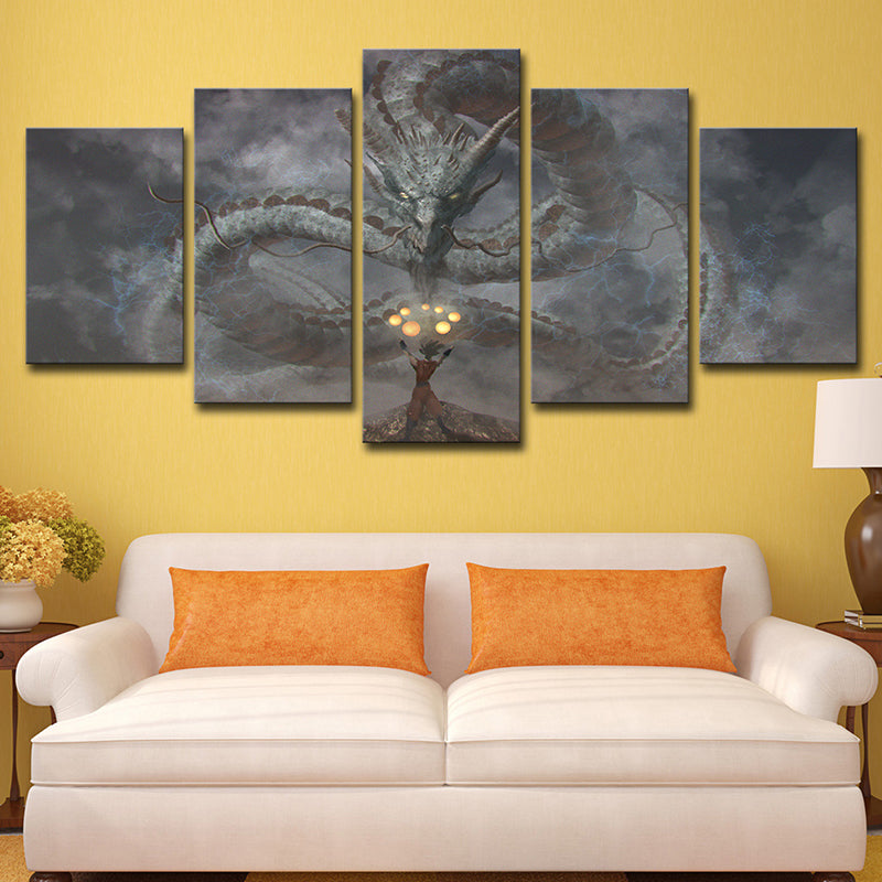 Evil Dragon Wall Art Decor for Boys Bedroom Fantasy Canvas Print in Black, Multi-Piece Black Clearhalo 'Art Gallery' 'Canvas Art' 'Contemporary Art Gallery' 'Modern' Arts' 1614780
