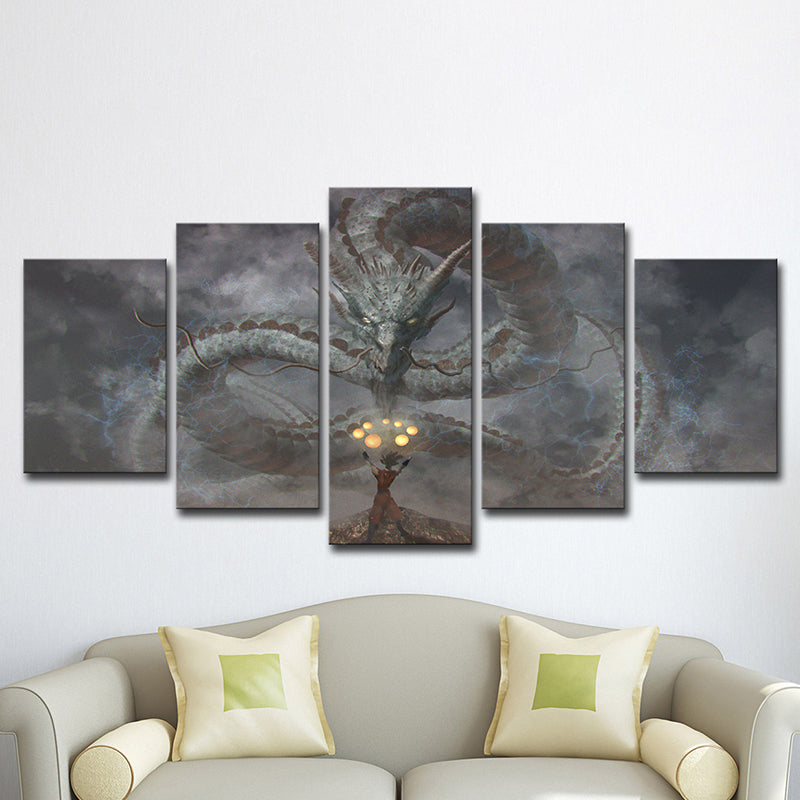 Evil Dragon Wall Art Decor for Boys Bedroom Fantasy Canvas Print in Black, Multi-Piece Clearhalo 'Art Gallery' 'Canvas Art' 'Contemporary Art Gallery' 'Modern' Arts' 1614781