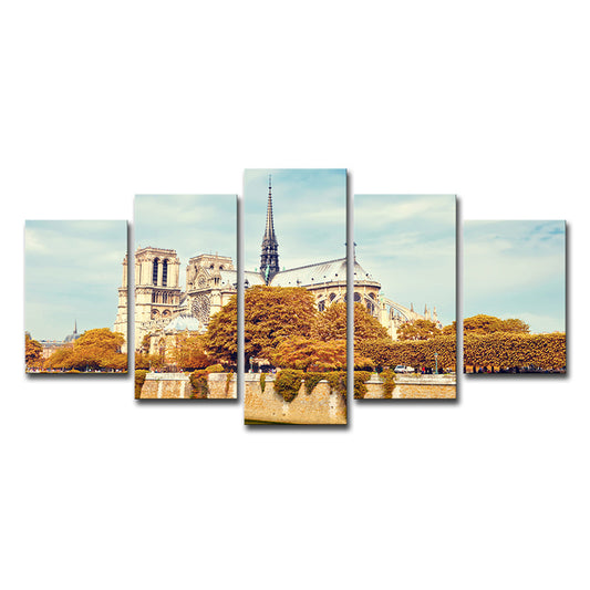 Wereldwijd geïnspireerde wanddecor Brown Notre Dame de Paris Wall Art Print, multi-stukjes