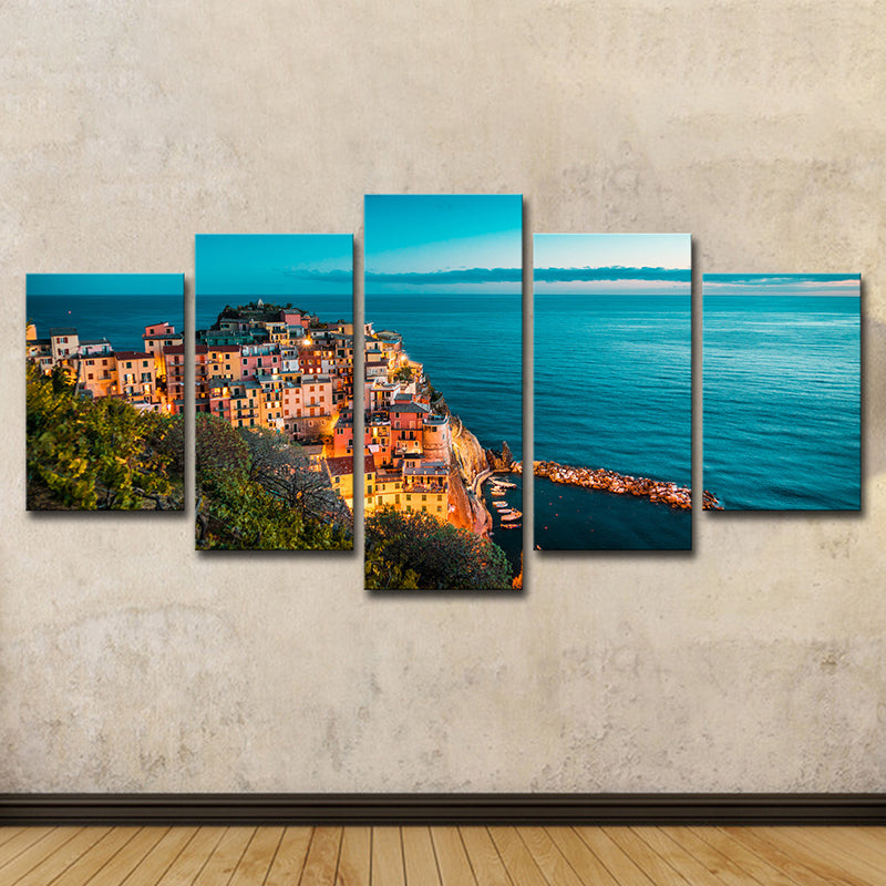 Multi-Piece Italy Cinque Terre Art Print Global Inspired Canvas Wall Decor for Living Room - Clearhalo - 'Arts' - 'Canvas Art' - 1614795