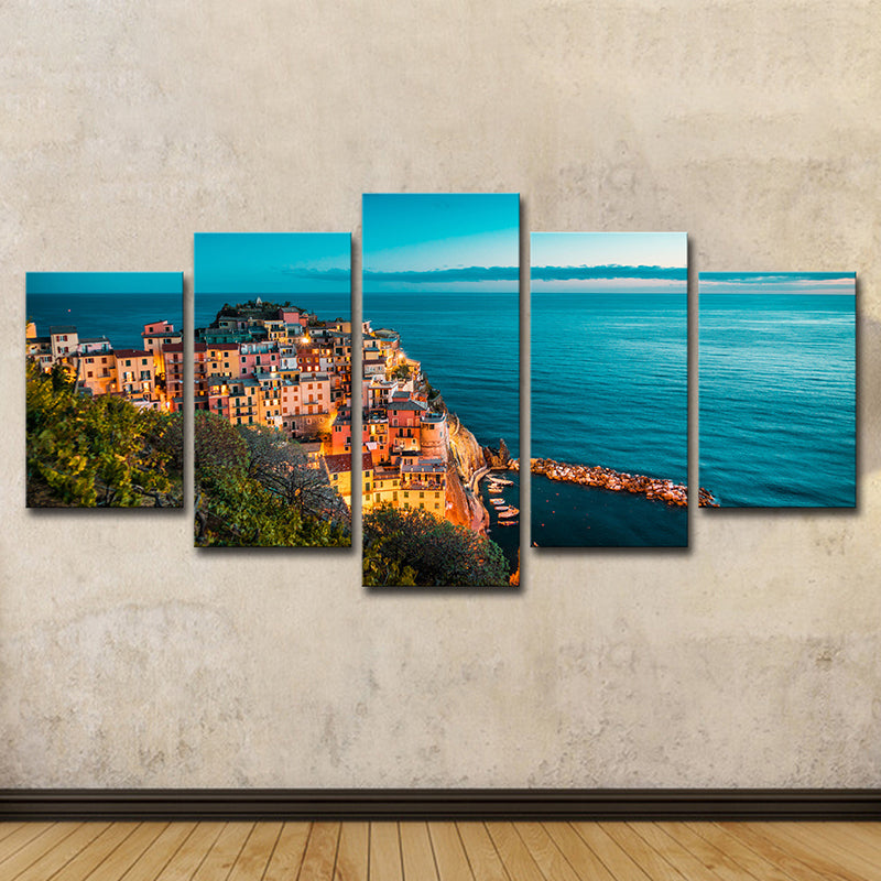 Multi-Piece Italy Cinque Terre Art Print Global Inspired Canvas Wall Decor for Living Room Clearhalo 'Arts' 'Canvas Art' 1614795