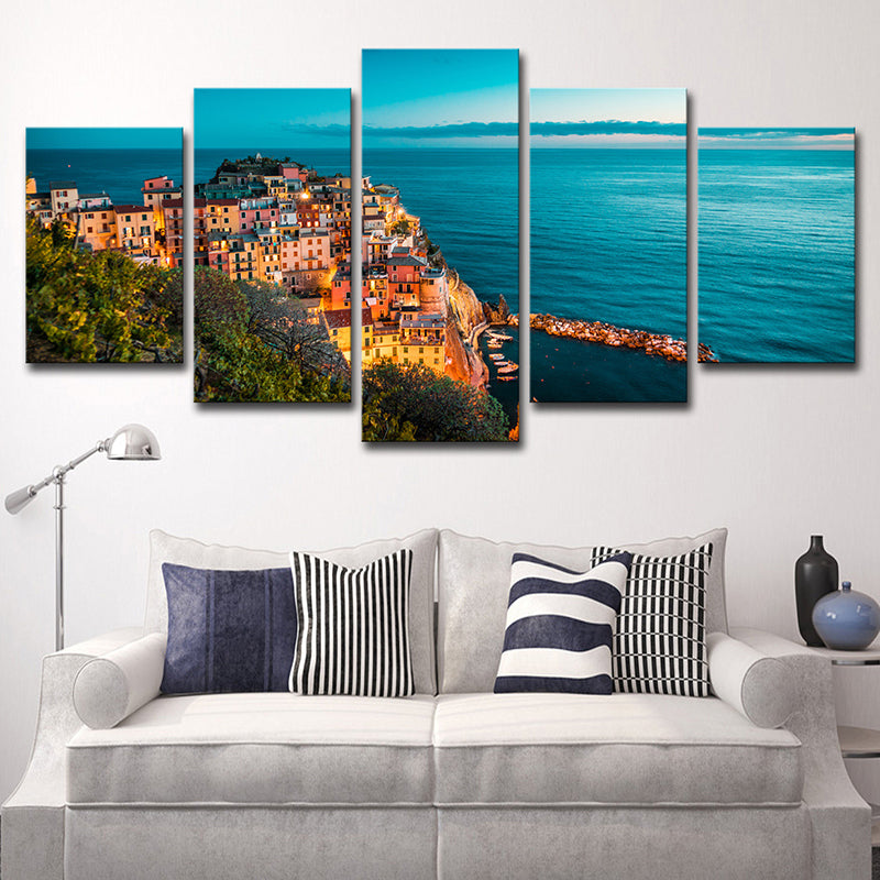 Multi-Piece Italy Cinque Terre Art Print Global Inspired Canvas Wall Decor for Living Room - Clearhalo - 'Arts' - 'Canvas Art' - 1614796