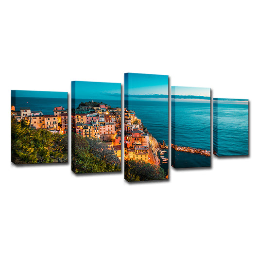 Multi-Piece Italy Cinque Terre Art Print Global Inspired Canvas Wall Decor for Living Room - Clearhalo - 'Arts' - 'Canvas Art' - 1614797