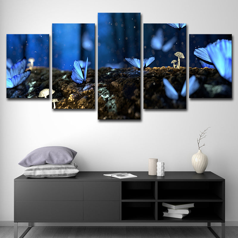 Blue Modern Canvas Art Butterflies on the Rotten Trunk Wall Decor for Living Room Blue Clearhalo 'Art Gallery' 'Canvas Art' 'Contemporary Art Gallery' 'Modern' Arts' 1614801