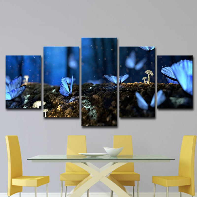 Blue Modern Canvas Art Butterflies on the Rotten Trunk Wall Decor for Living Room Clearhalo 'Art Gallery' 'Canvas Art' 'Contemporary Art Gallery' 'Modern' Arts' 1614802