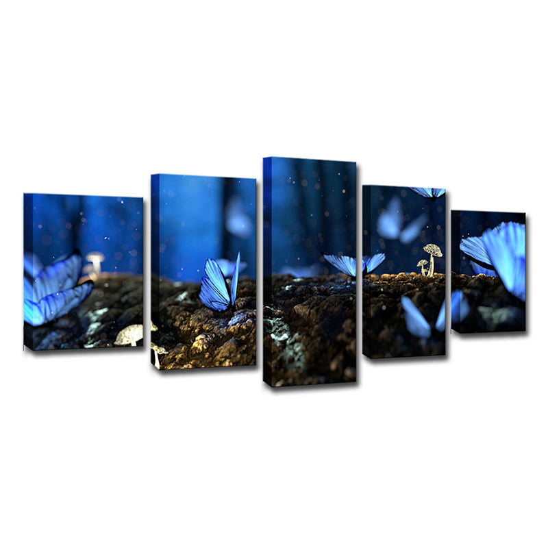 Blue Modern Canvas Art Butterflies on the Rotten Trunk Wall Decor for Living Room Clearhalo 'Art Gallery' 'Canvas Art' 'Contemporary Art Gallery' 'Modern' Arts' 1614804
