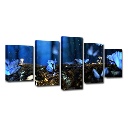 Blue Modern Canvas Art Butterflies on the Rotten Trunk Wall Decor for Living Room Clearhalo 'Art Gallery' 'Canvas Art' 'Contemporary Art Gallery' 'Modern' Arts' 1614804