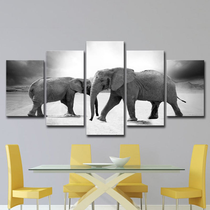 Grey Elephants Canvas Print Multi-Piece Modern Style Sitting Room Wall Art Decor Clearhalo 'Art Gallery' 'Canvas Art' 'Contemporary Art Gallery' 'Modern' Arts' 1614809