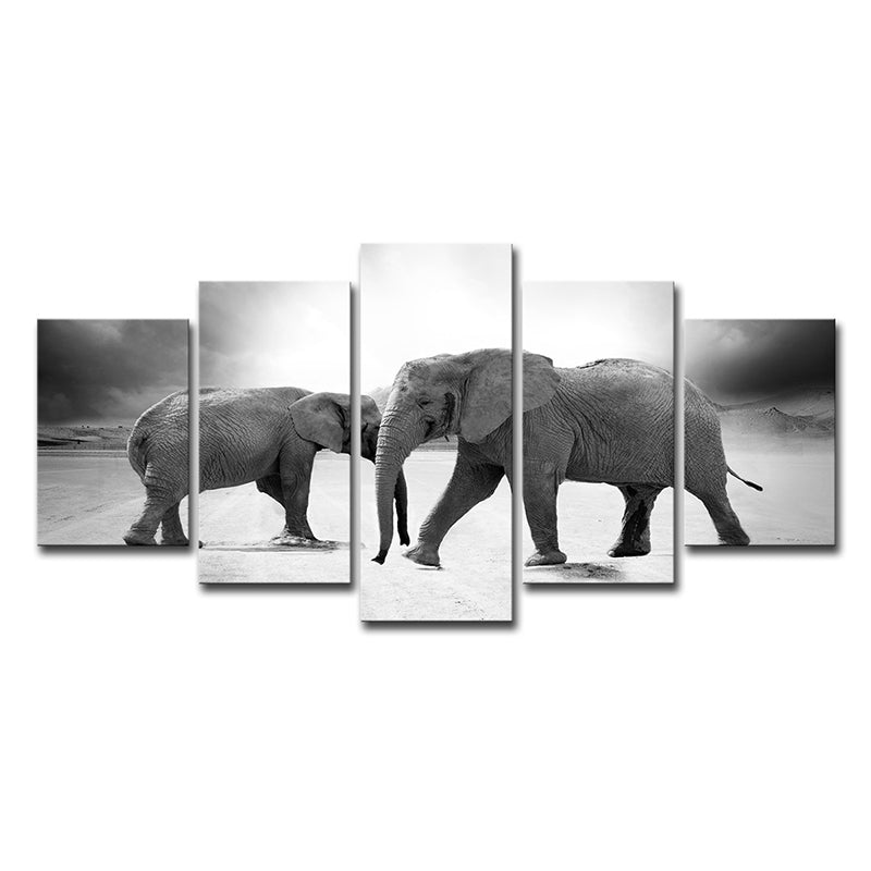 Grey Elephants Canvas Print Multi-Piece Modern Style Sitting Room Wall Art Decor Clearhalo 'Art Gallery' 'Canvas Art' 'Contemporary Art Gallery' 'Modern' Arts' 1614811