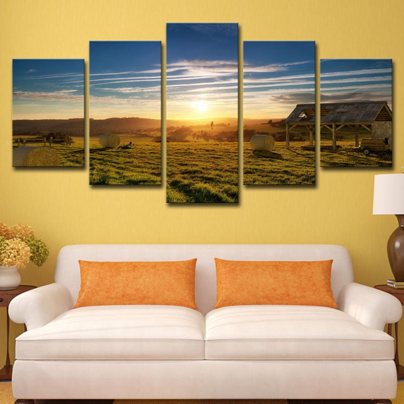 Brown Grassland Sunset View Art Print Multi-Piece Modernist Living Room Wall Decor Brown Clearhalo 'Art Gallery' 'Canvas Art' 'Contemporary Art Gallery' 'Modern' Arts' 1614836