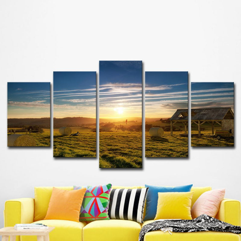 Brown Grassland Sunset View Art Print Multi-Piece Modernist Living Room Wall Decor Clearhalo 'Art Gallery' 'Canvas Art' 'Contemporary Art Gallery' 'Modern' Arts' 1614837