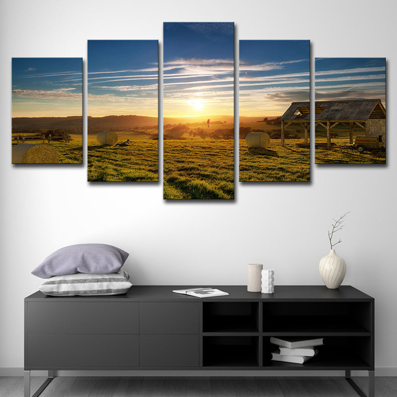Brown Grassland Sunset View Art Print Multi-Piece Modernist Living Room Wall Decor Clearhalo 'Art Gallery' 'Canvas Art' 'Contemporary Art Gallery' 'Modern' Arts' 1614838