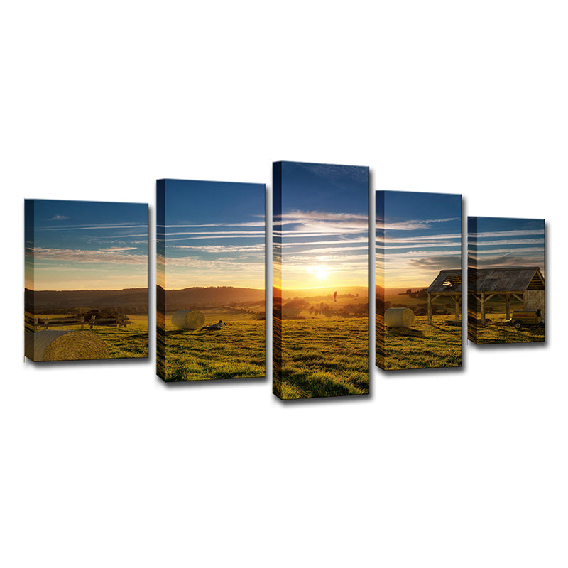 Brown Grassland Sunset View Art Print Multi-Piece Modernist Living Room Wall Decor Clearhalo 'Art Gallery' 'Canvas Art' 'Contemporary Art Gallery' 'Modern' Arts' 1614839