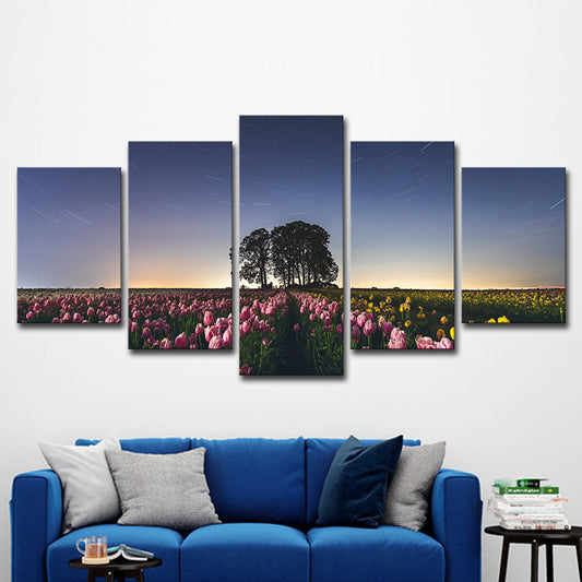 Modernism Tulip Farmland Wrapped Canvas Pink Multi-Piece Wall Art for Living Room Pink Clearhalo 'Art Gallery' 'Canvas Art' 'Contemporary Art Gallery' 'Modern' Arts' 1614843