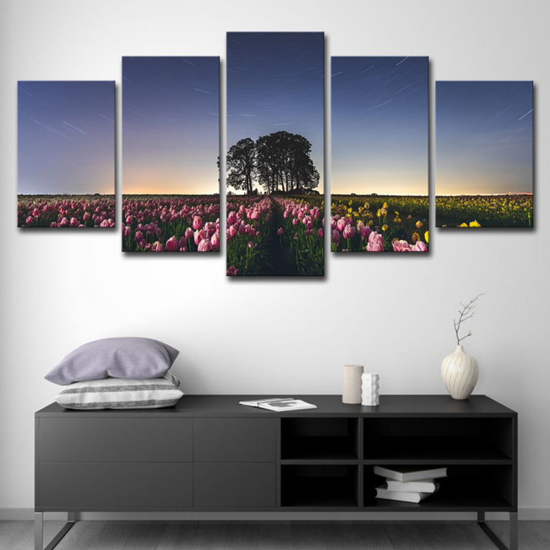Modernism Tulip Farmland Wrapped Canvas Pink Multi-Piece Wall Art for Living Room Clearhalo 'Art Gallery' 'Canvas Art' 'Contemporary Art Gallery' 'Modern' Arts' 1614844