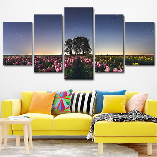 Modernism Tulip Farmland Wrapped Canvas Pink Multi-Piece Wall Art for Living Room Clearhalo 'Art Gallery' 'Canvas Art' 'Contemporary Art Gallery' 'Modern' Arts' 1614845