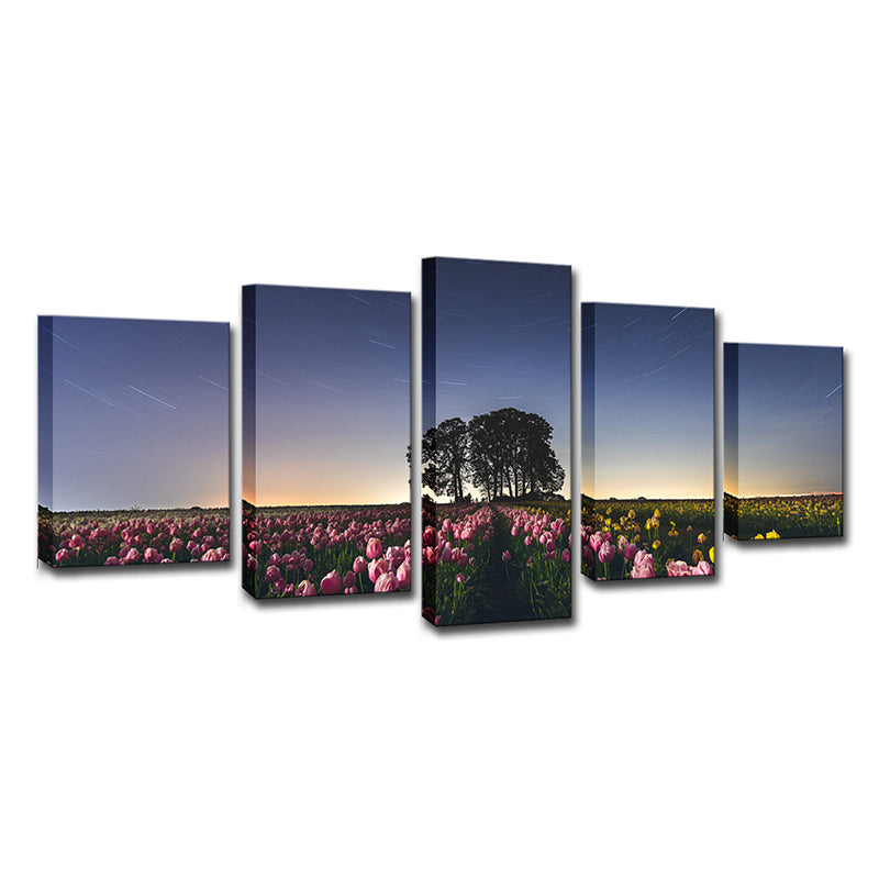 Modernism Tulip Farmland Wrapped Canvas Pink Multi-Piece Wall Art for Living Room Clearhalo 'Art Gallery' 'Canvas Art' 'Contemporary Art Gallery' 'Modern' Arts' 1614846