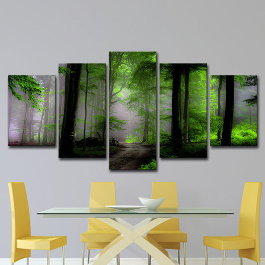 Dawn Forest View Wall Art Contemporary Tranquil Natural Scenery Canvas Print in Green Clearhalo 'Art Gallery' 'Canvas Art' 'Contemporary Art Gallery' 'Modern' Arts' 1614851
