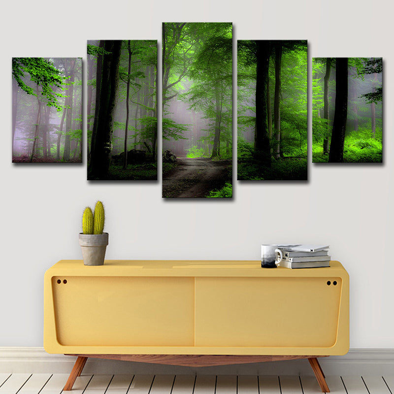 Dawn Forest View Wall Art Contemporary Tranquil Natural Scenery Canvas Print in Green Clearhalo 'Art Gallery' 'Canvas Art' 'Contemporary Art Gallery' 'Modern' Arts' 1614852