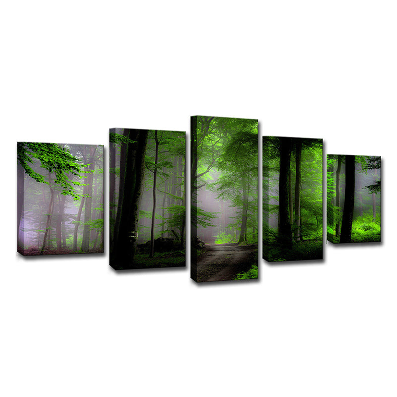 Dawn Forest View Wall Art Contemporary Tranquil Natural Scenery Canvas Print in Green Clearhalo 'Art Gallery' 'Canvas Art' 'Contemporary Art Gallery' 'Modern' Arts' 1614853