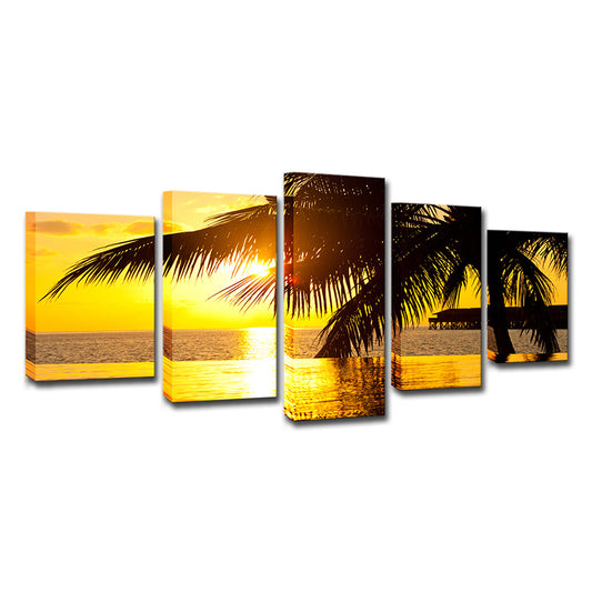 Yellow Tropix Canvas Art Sunset Seascape with Coconut Tree Print Wall Decor for Home Clearhalo 'Art Gallery' 'Canvas Art' 'Contemporary Art Gallery' 'Modern' Arts' 1614860