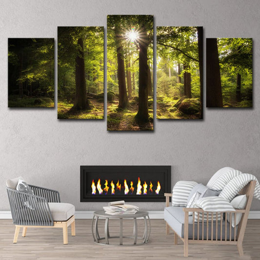 Sun Shines Through Forest Canvas Contemporary Multi-Piece Wall Art Print in Green Clearhalo 'Art Gallery' 'Canvas Art' 'Contemporary Art Gallery' 'Modern' Arts' 1614873