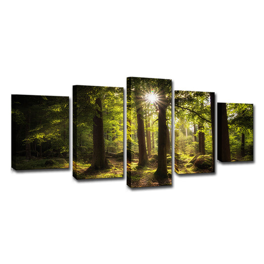 Sun Shines Through Forest Canvas Contemporary Multi-Piece Wall Art Print in Green Clearhalo 'Art Gallery' 'Canvas Art' 'Contemporary Art Gallery' 'Modern' Arts' 1614874