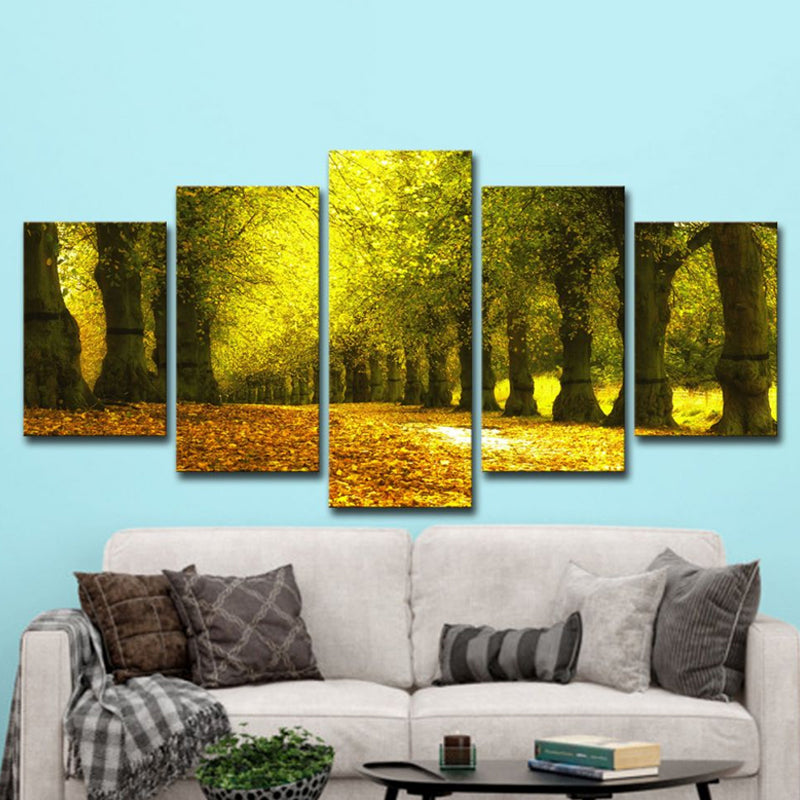 Autumn Scenery Wall Art Modern Beautiful Park Road Covered with Fallen Leaves Canvas in Green Clearhalo 'Art Gallery' 'Canvas Art' 'Contemporary Art Gallery' 'Modern' Arts' 1614879