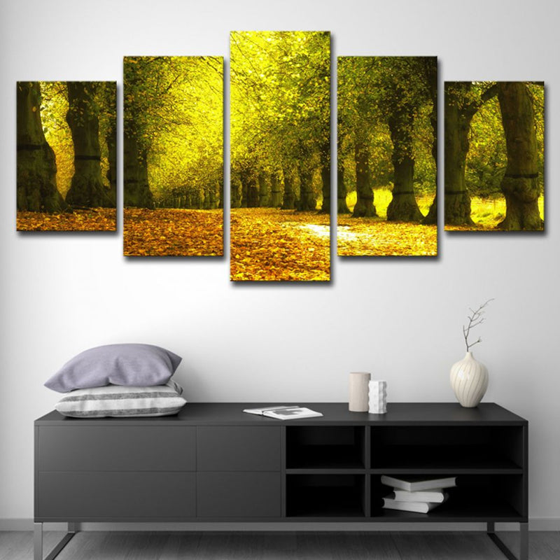 Autumn Scenery Wall Art Modern Beautiful Park Road Covered with Fallen Leaves Canvas in Green Clearhalo 'Art Gallery' 'Canvas Art' 'Contemporary Art Gallery' 'Modern' Arts' 1614880