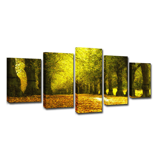 Autumn Scenery Wall Art Modern Beautiful Park Road Covered with Fallen Leaves Canvas in Green Clearhalo 'Art Gallery' 'Canvas Art' 'Contemporary Art Gallery' 'Modern' Arts' 1614881