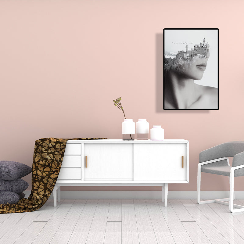 Mixed Media Vintage Canvas Wall Art with Woman and Mountain Castle Pattern in Grey Clearhalo 'Arts' 'Canvas Art' 1614907