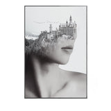 Mixed Media Vintage Canvas Wall Art with Woman and Mountain Castle Pattern in Grey Clearhalo 'Arts' 'Canvas Art' 1614909