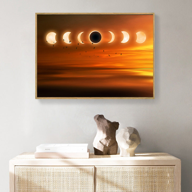 Kids Style Moon Eclipse Canvas Orange Child Bedroom Wall Art, Textured Surface Orange Clearhalo 'Art Gallery' 'Canvas Art' 'Kids' Arts' 1614913