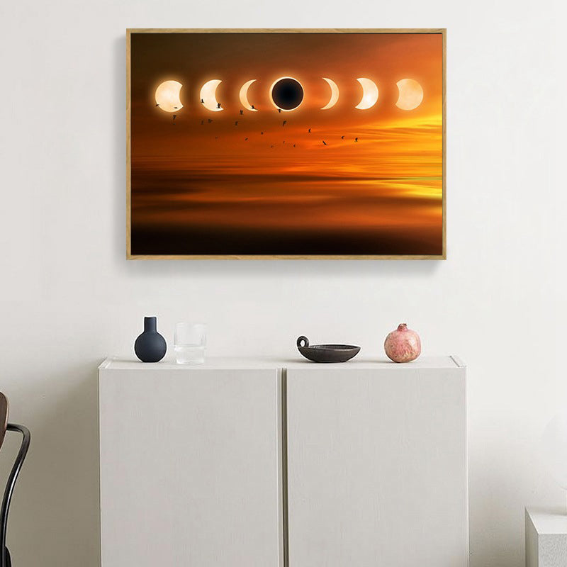 Kids Style Moon Eclipse Canvas Orange Child Bedroom Wall Art, Textured Surface Clearhalo 'Art Gallery' 'Canvas Art' 'Kids' Arts' 1614914