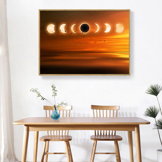 Kids Style Moon Eclipse Canvas Orange Child Bedroom Wall Art, Textured Surface Clearhalo 'Art Gallery' 'Canvas Art' 'Kids' Arts' 1614915