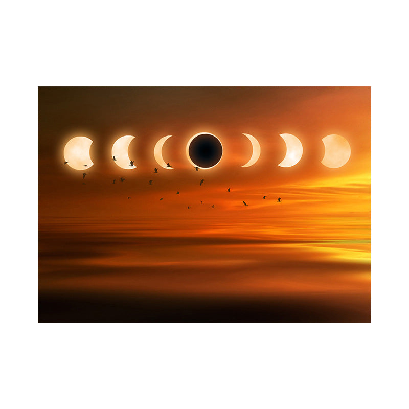 Kids Style Moon Eclipse Canvas Orange Child Bedroom Wall Art, Textured Surface Clearhalo 'Art Gallery' 'Canvas Art' 'Kids' Arts' 1614916