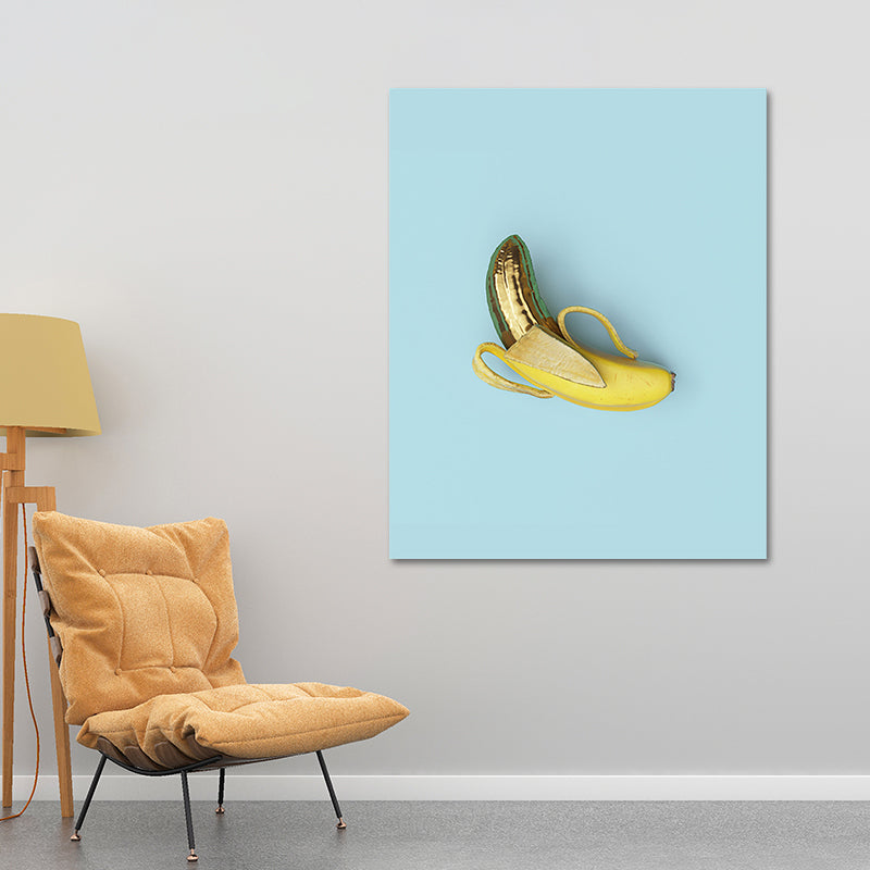 Ripped Banana Wall Decor Minimalism Canvas Wall Art Print in Yellow on Blue for Room Clearhalo 'Art Gallery' 'Canvas Art' 'Contemporary Art Gallery' 'Modern' Arts' 1614935