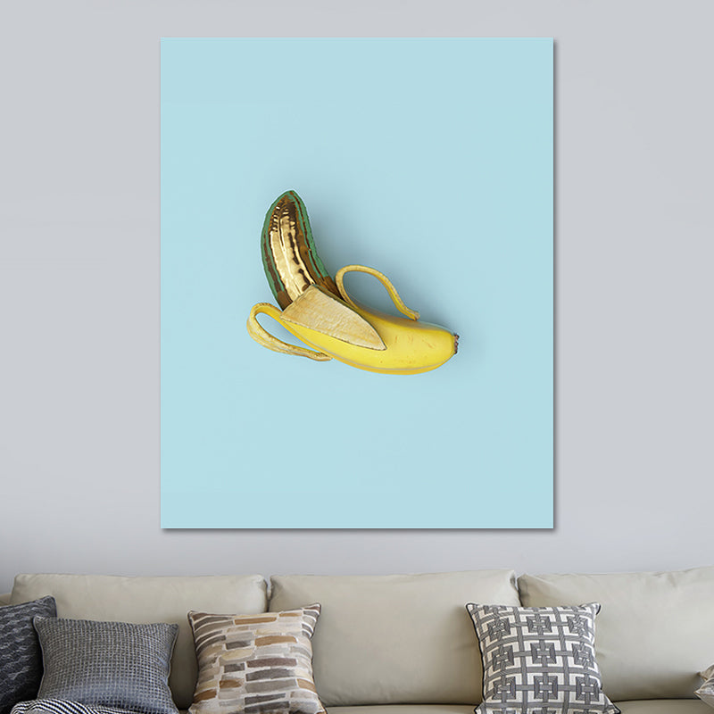 Ripped Banana Wall Decor Minimalism Canvas Wall Art Print in Yellow on Blue for Room Clearhalo 'Art Gallery' 'Canvas Art' 'Contemporary Art Gallery' 'Modern' Arts' 1614936