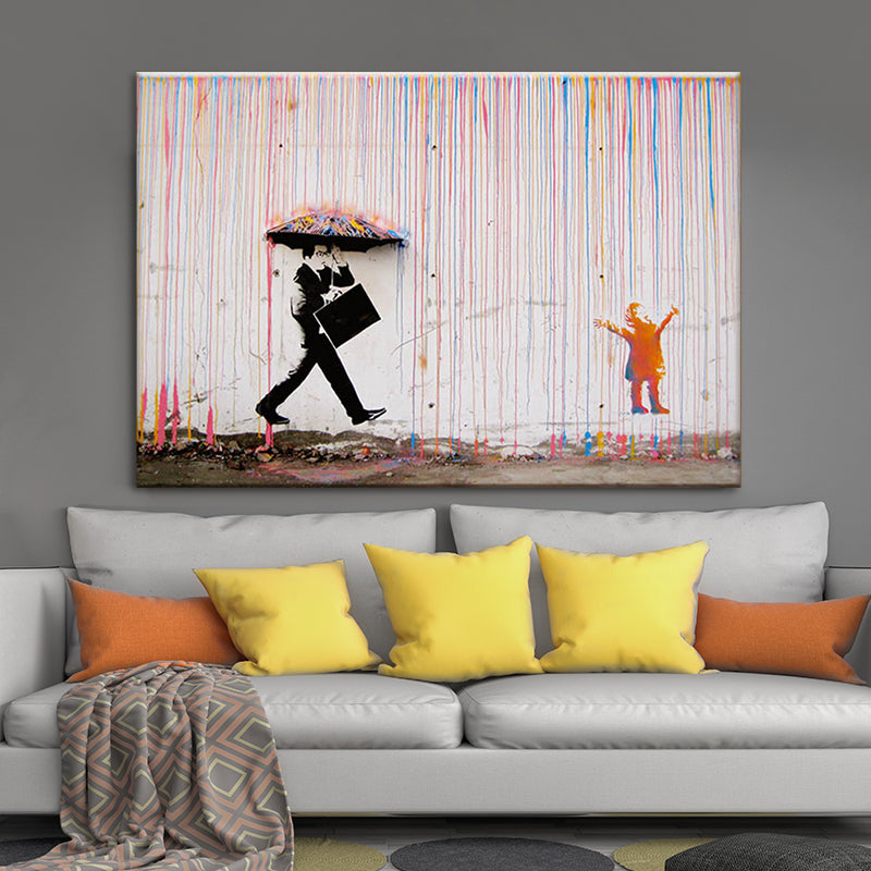 Rainbow Rain Canvas Wall Art Textured Creative Modern Sitting Room Wall Decoration Clearhalo 'Art Gallery' 'Canvas Art' 'Contemporary Art Gallery' 'Modern' Arts' 1614943