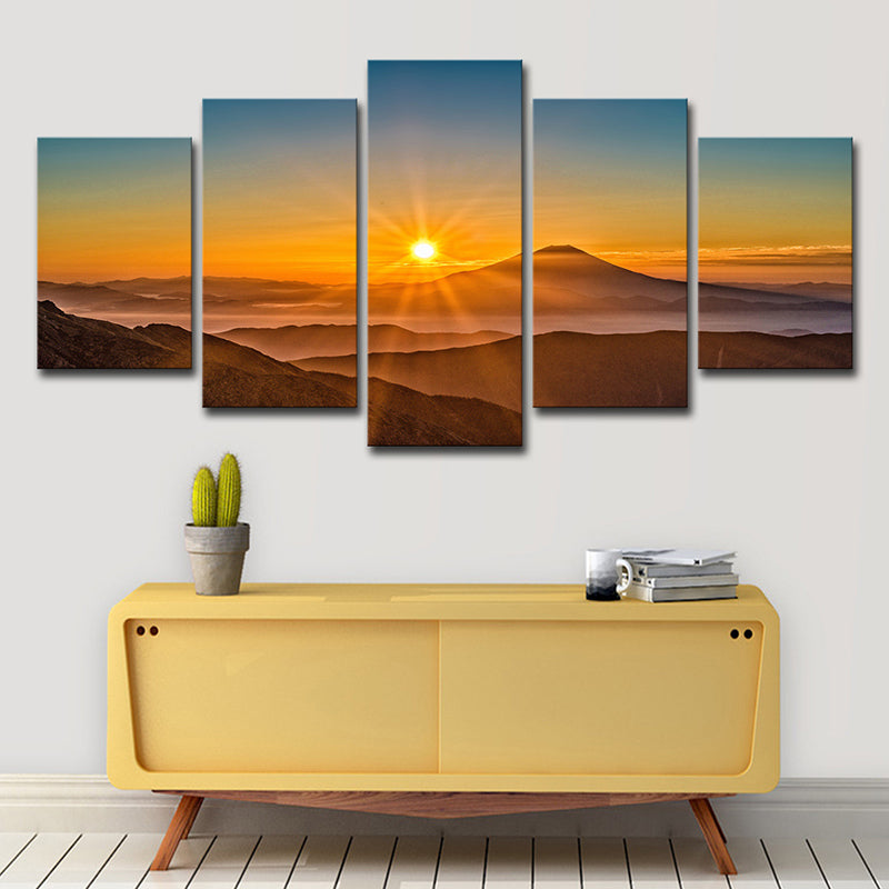 Sunset Mountain Landscape Canvas Art Multi-Piece Modern Living Room Wall Decor in Yellow Yellow Clearhalo 'Art Gallery' 'Canvas Art' 'Contemporary Art Gallery' 'Modern' Arts' 1614948
