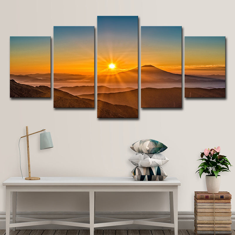 Sunset Mountain Landscape Canvas Art Multi-Piece Modern Living Room Wall Decor in Yellow Clearhalo 'Art Gallery' 'Canvas Art' 'Contemporary Art Gallery' 'Modern' Arts' 1614949