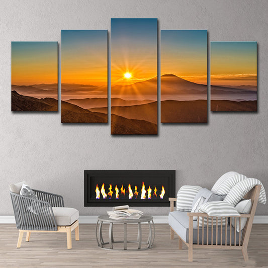 Sunset Mountain Landscape Canvas Art Multi-Piece Modern Living Room Wall Decor in Yellow Clearhalo 'Art Gallery' 'Canvas Art' 'Contemporary Art Gallery' 'Modern' Arts' 1614950
