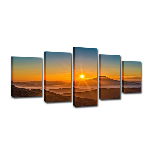 Sunset Mountain Landscape Canvas Art Multi-Piece Modern Living Room Wall Decor in Yellow Clearhalo 'Art Gallery' 'Canvas Art' 'Contemporary Art Gallery' 'Modern' Arts' 1614951