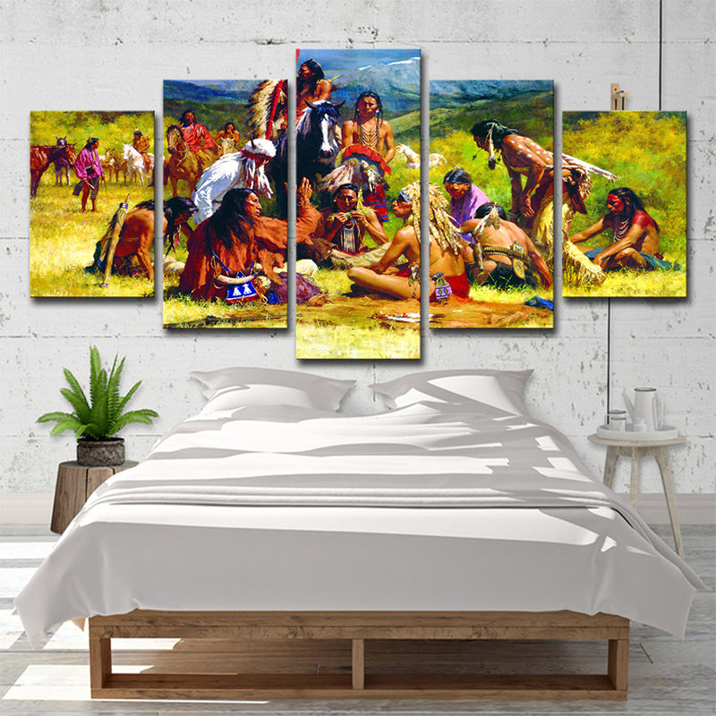 Modern Indians Painting Art Print Canvas Multi-Piece Yellow Wall Decor for Dining Room Clearhalo 'Art Gallery' 'Canvas Art' 'Contemporary Art Gallery' 'Modern' Arts' 1614957