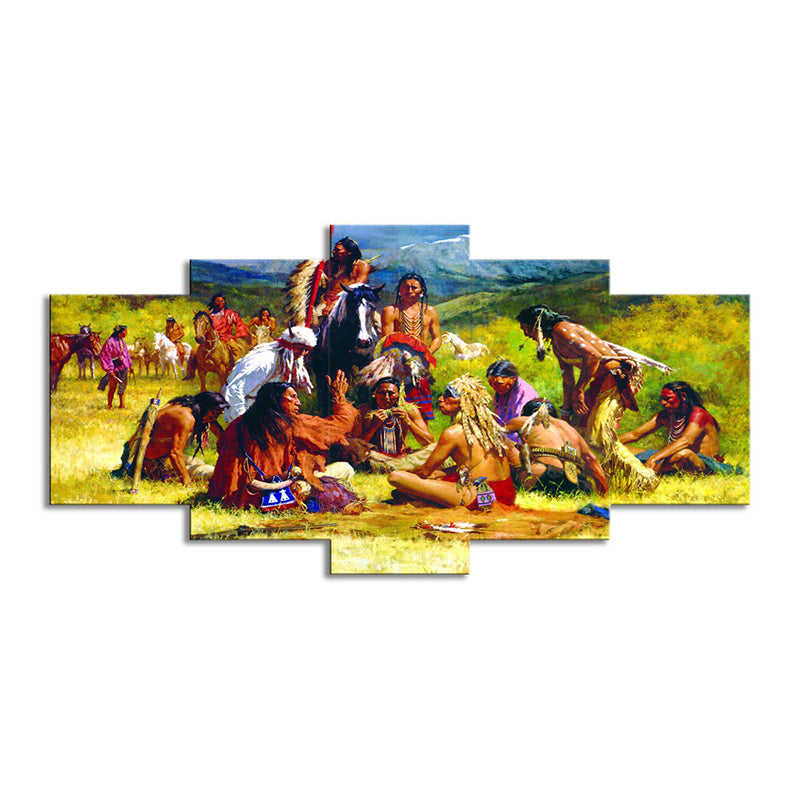 Modern Indians Painting Art Print Canvas Multi-Piece Yellow Wall Decor for Dining Room Clearhalo 'Art Gallery' 'Canvas Art' 'Contemporary Art Gallery' 'Modern' Arts' 1614958