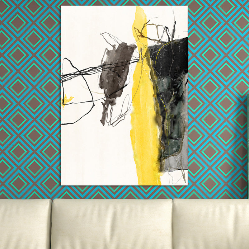 Nordic Abstract Watercolor Wall Art Print Soft Color Bedroom Wrapped Canvas Painting Yellow Clearhalo 'Art Gallery' 'Canvas Art' 'Contemporary Art Gallery' 'Modern' Arts' 1614970
