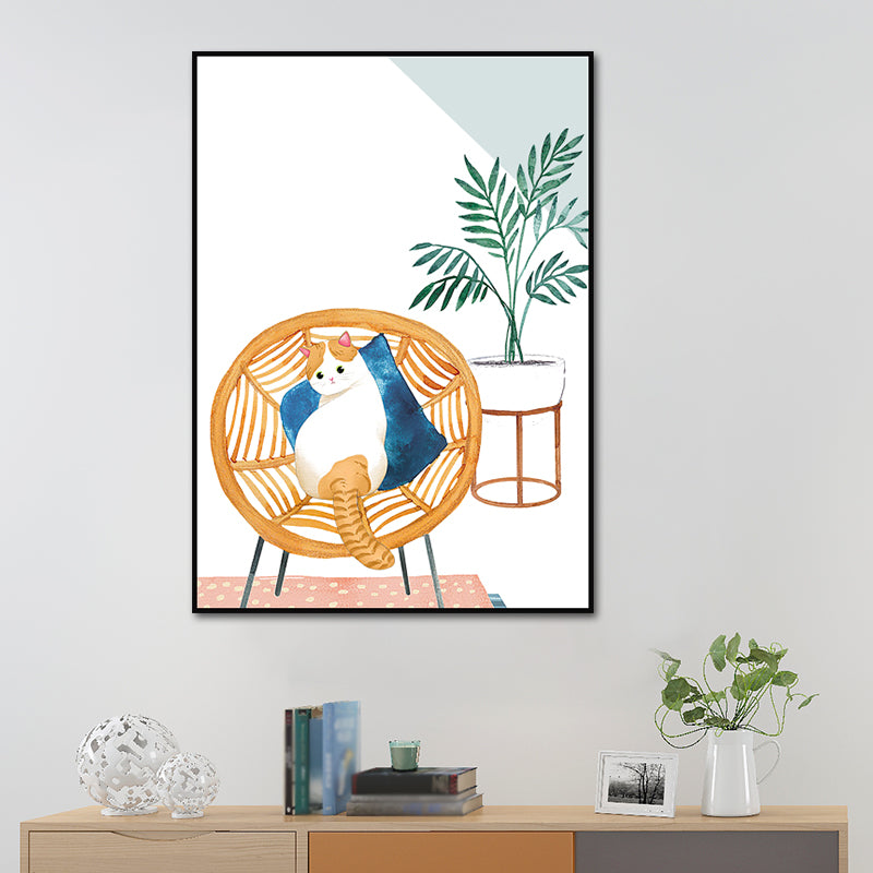 Kitty and Potted Plant Art Print Kids Style Textured Surface Sitting Room Canvas Clearhalo 'Art Gallery' 'Canvas Art' 'Kids' Arts' 1615008