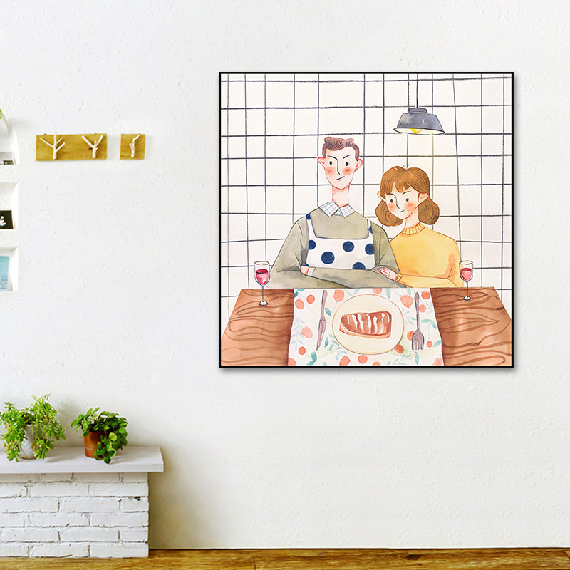 Cook Lover Art Print for Dining Room Figure Wall Decor in Yellow-White, Textured Yellow Clearhalo 'Arts' 'Canvas Art' 1615035