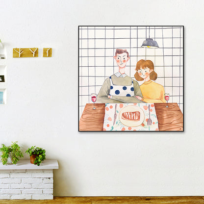 Cook Lover Art Print for Dining Room Figure Wall Decor in Yellow-White, Textured Yellow Clearhalo 'Arts' 'Canvas Art' 1615035